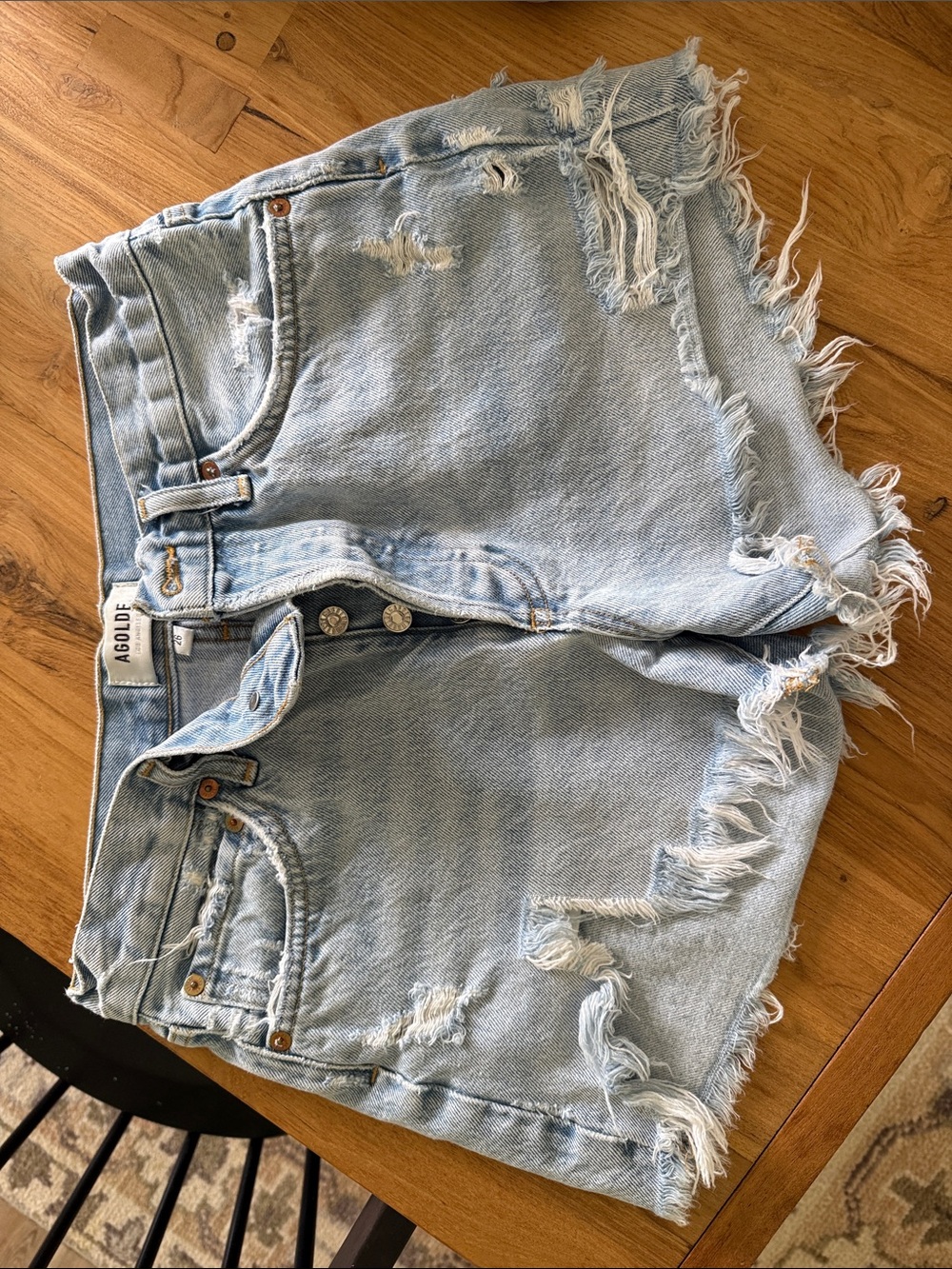 Agolde Light Wash Distressed Denim Cutoff Shorts